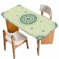 thumbnail image 1 of Green Floral Table Cloths for 4 Foot Rectangle Tables, round Floral Ethnic Abstract Patterned Patio Waterproof Elastic Fitted Tablecloths, Washable Rectangular Table Cover for Camping, 1 of 8