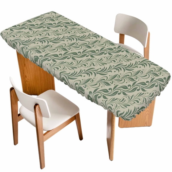 Green Floral Table Cloths for 8 Foot Rectangle Tables, Spring Flowers Pattern Botanical Vintage Patio Waterproof Elastic Fitted Tablecloths, Washable Rectangular Table Cover for Camping