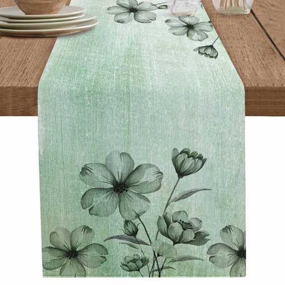 Green Floral Table Runner 90 Inches Long for Dining Table Decor,Country Rustic Ombre Painting Art Watercolor Burlap Linen Farmhouse Table Runner Coffee Table Runners Dresser for Kitchen Party Holiday
