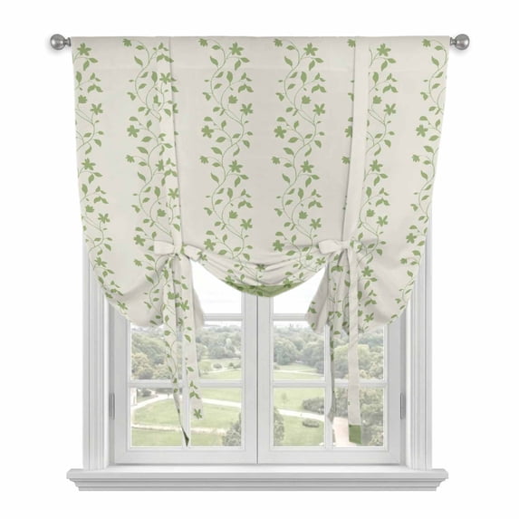 Green Floral Tie Up Curtains 45 Inches Long, Kitchen Window Curtains Over Sink, Spring Flowers Small Window Curtains Shade Balloon Curtains Valances for Bedroom/Cafe 34"x45"