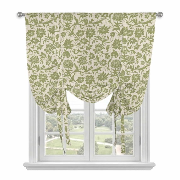 Green Floral Tie Up Curtains 45 Inches Long, Kitchen Window Curtains Over Sink, Vintage Rustic Botanical Spring Small Window Curtains Shade Balloon Curtains Valances for Bedroom/Cafe 34"x45"