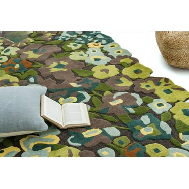Green Floral Tufted Area Rug, Round Hand-tufted Wool Handmade Area Rug Carpet for Bedroom Aesthetics, Home, Livin g, Kitchen, Office, Kids