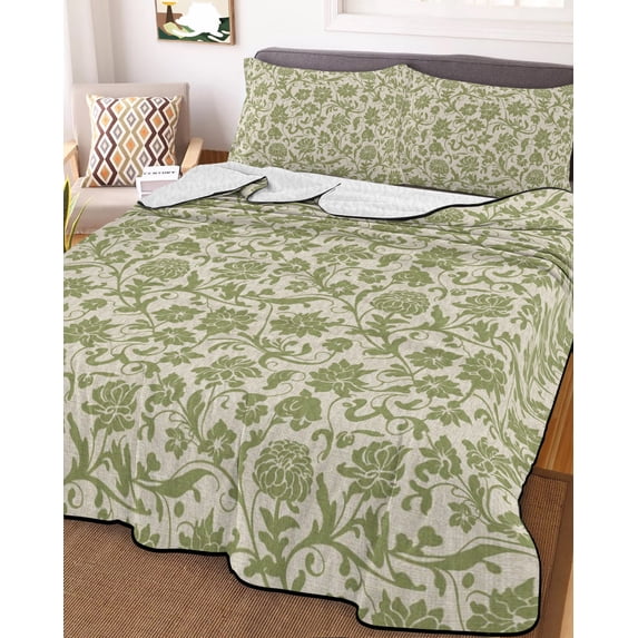 Green Floral Twin Size Down Alternative Comforter, Lightweight Comforter Quilt Bedding Set with Pillow Shams Vintage Rustic Botanical Spring All Seasons Bed Comforter Duvet Insert 68"x86"
