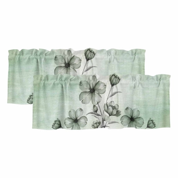 Green Floral Valances for Windows, Decorative Rod Pocket Window Valance Curtains, Country Rustic Ombre Painting Art Watercolor Short Curtain Drapes for Kitchen/Living Room, 2 Panels, 60" W x 18" L