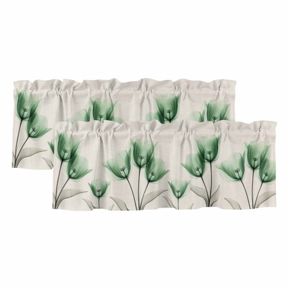 Green Floral Valances for Windows, Elegant Tulip Vintage Wildflower Plant Light Filtering Kitchen Curtains, Rod Pocket Window Valance Curtains for Living Room Bedroom, 60" W x 18" L, 2 Panels
