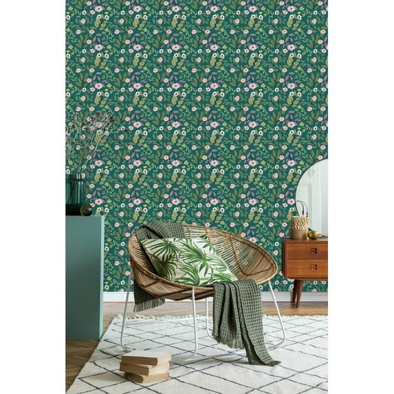 Green Floral Wallpaper Peel-and-Stick - 25"W x 125"H