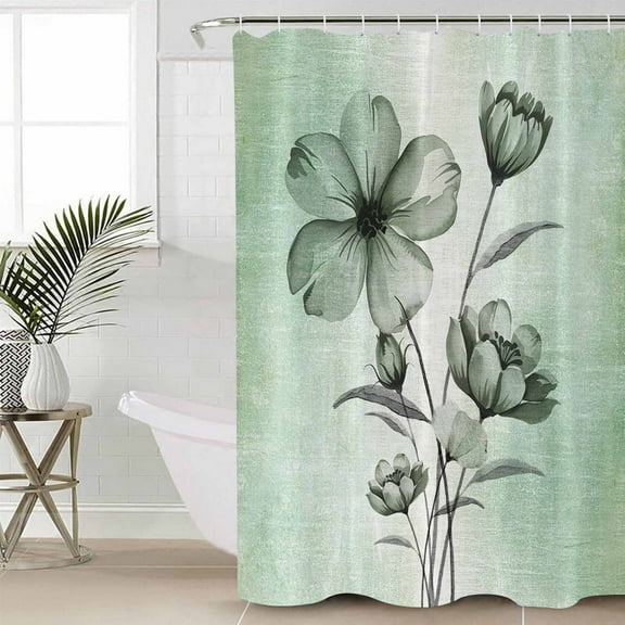 Green Floral Waterproof Fabric Shower Curtain, Country Rustic Ombre Painting Art Watercolor Shower Curtain for Bathroom Curtains Bathtubs Hotel Washable Shower Curtains with 12 Hooks Stall 48x72in