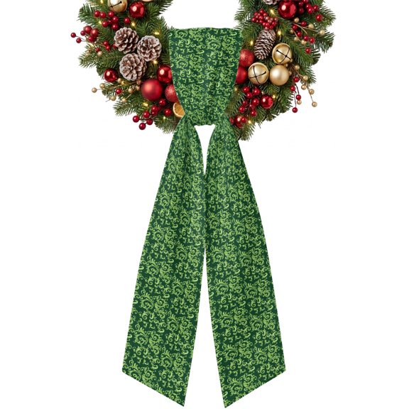 Green Floral Wreath Sash for Front Door, Vintage Farmhouse Flowers Vines Art Decorative Sash for Wreath, Garland Ribbon Accessories for Party Yard Doorway Porch Wall Indoor Outdoor Decor