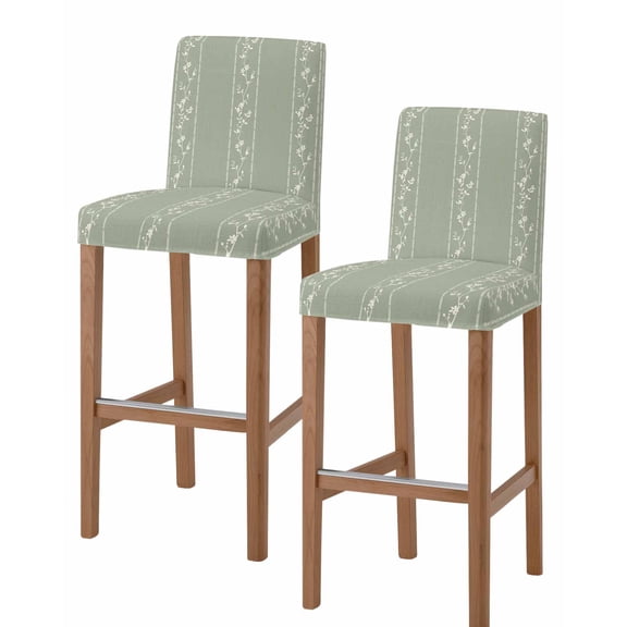 Green Flower Branch Bar Stool Covers Set of 2, Spring Summer Farmhouse Botanical Stretch Washable Bar Chair Covers with Backs, Removable Pub Counter Height Chair Cover for Kitchen Dining Room Cafe