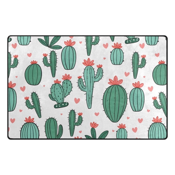 Green Flower Cactus Pattern Memory Foam Area Rug 31"x20" Non Slip, Absorbent, Fade Proof for Living Room, Bedroom, Office