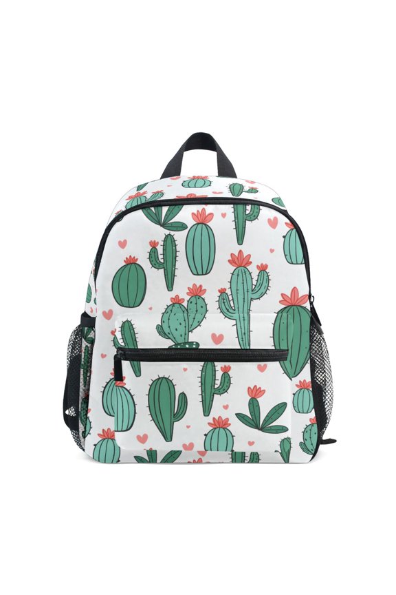 Green Flower Cactus Pattern Mini Backpack Cute Small Backpack with Chest Strap and Whistle Ages 3-8