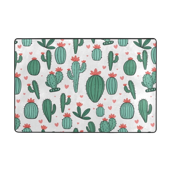 Green Flower Cactus Pattern Rug 72x48in Memory Foam Absorbent Non Slip Plush for Living Room Office Bedroom