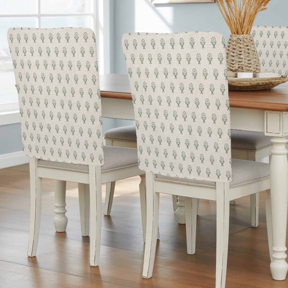 Green Flower Dining Chair Back Cover Only, Abstract Vintage Linen Farm Plant Spring Set of 8 Chair Back Covers, Removable Washable for Dining Room, Banquet & Holiday Decoration