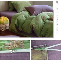 Green Flower Duvet Cover Set Twin, 3Pcs Yarn-Dyed Linen Cotton Jacquard Duvet Cover with 2 Pillowcases Garden Style Green  Bedding Set for Girls Women Without Comforter