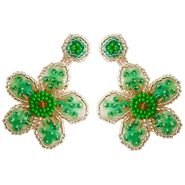 Green Flower Earrings Statement Beaded Party Vintage for Women Orrous Floral Miss