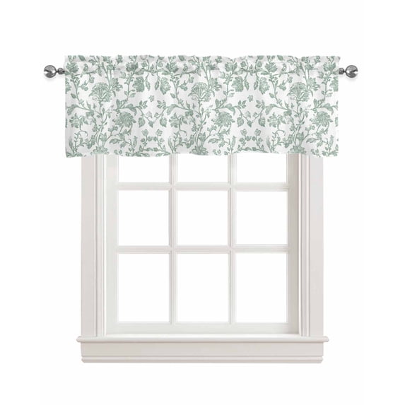 Green Flower Kitchen Valances for Windows Farmhouse Linen Window Valance Curtain for Living Room Window Treatment Farmhouse Vintage Boho Leaf Spring Valance Rod Pocket Topper Drape, 54 x 18 Inch