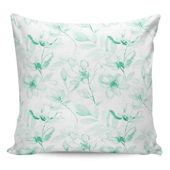 Green Flower Pillow Covers 16x16 Inch Decorative Throw Pillow Cover, Watercolor Floral Botanical Line Drawing Print Sofa Pillowcases Accent Cushion Case Home Decor Bedroom Living Room