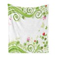 thumbnail image 1 of Green Flower Soft Flannel Fleece Blanket, Blossoming Abstract Elements Swirls Springtime Foliage Illustration, Cozy Plush for Indoor and Outdoor Use, 70" x 90", Lime Green Pink Red, by Ambesonne, 1 of 5