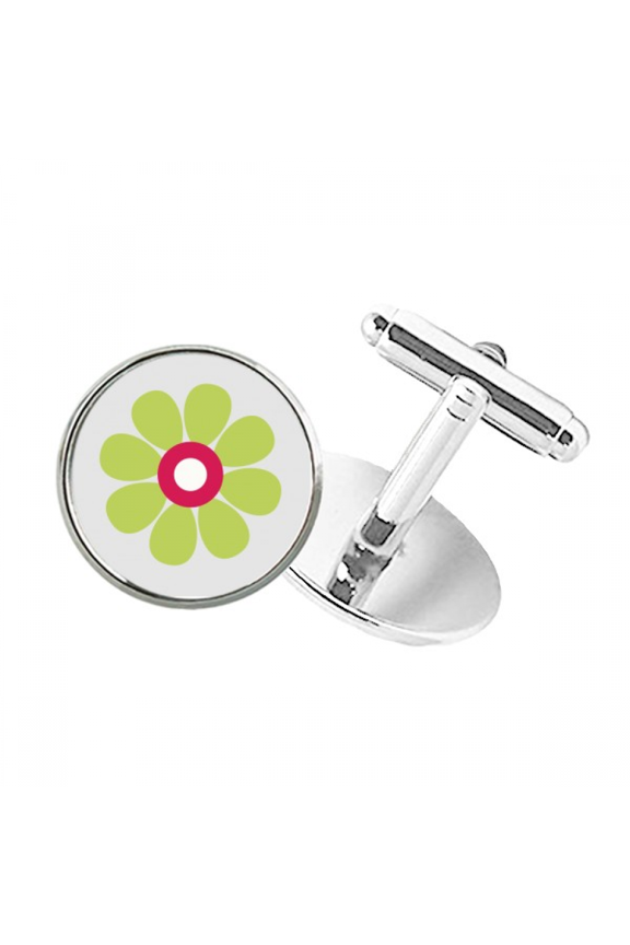 Green Flower Symmmetry Round Button Cuff Clip Stud Cufflinks