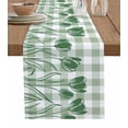 thumbnail image 1 of Green Flower Table Runner Cotton Linen 108 Inch Holiday Dresser Scarves, Elegant Plaid Floral Lattice Botanical Tablerunner for Kitchen Coffee Dining Bedroom Dinner Scarf Décor 13''x108'', 1 of 9