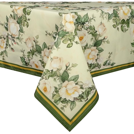Green Flower Tablecloth Waterproof, Spring Table Cloth Rectangle, Stain Resistant Fabric Table Cloths for Kitchen Table Party Picnic Dinner Decor (60 x 84 Inch)