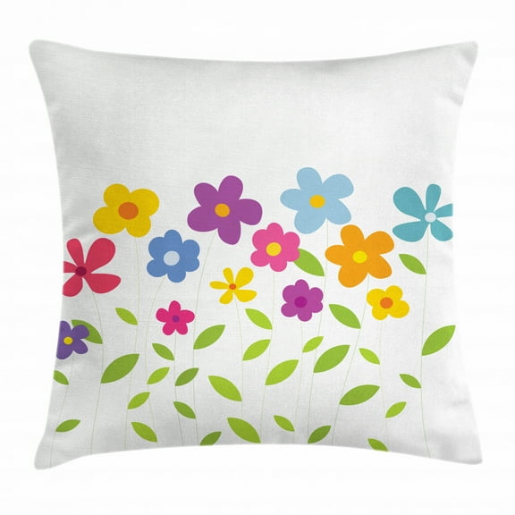 Green Flower Throw Pillow Cushion Cover, Colorful Abstract Cartoon Floral Arrangement Foliage Leaves Meadow Pattern, Decorative Square Accent Pillow Case, 20 X 20 Inches, Multicolor, by Ambesonne