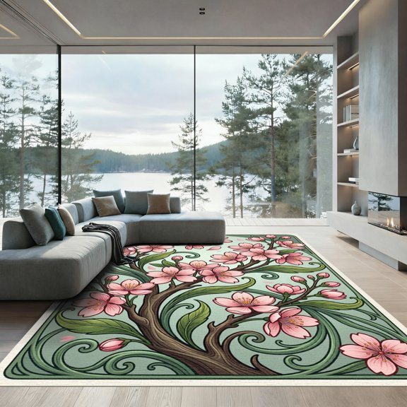 Cherry Blossoms Tie Up Curtain for Window, Modern Abstract Art Pink Yellow Cherry Oil Painting Adjustable Tie Up Balloon Curtain Valances Rod Pocket Window Treatment for Kitchen Bathroom 34"x45"