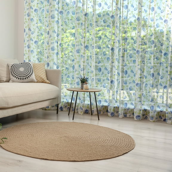 Green Flower Tulle Curtains with Rod Pocket, Floral Pattern Abstract Rose Design Romance Valentines Day Inspired, Sheer Drape for Wedding Party 2 Panels, 7 Sizes, Blue Pale Green White, by Ambesonne