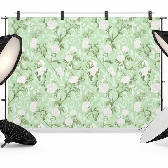 Green Flowers Backdrop for Photography,Fabric Photo Background Backdrop,Rustic Botanical Floral Leaves Plants Photo Booth Background for Portrait Photoshoot Video Wedding Studio Decor Banner 7x5ft