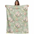 thumbnail image 1 of Green Flowers Blanket Soft Cozy Warm Throw Blanket for Couch, Plush Fuzzy Flannel Fleece Blankets for Sofa, Farmhouse Botanical Floral Leaves Art Bed Blankets Lightweight Gifts for Women, 50"x60", 1 of 9
