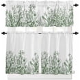 thumbnail image 1 of Green Flowers Kitchen Curtains and Valances Set, Rod Pocket Curtains Tier Farmhouse Window Curtains 24 Inch Length, Botanical Floral Plants Retro Farmhouse 3 Piece Kitchen Curtains Set, 1 of 6