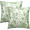 thumbnail image 1 of Green Flowers Throw Pillow Covers 18x18 Set of 2, Vintage Chinoiserie Floral Birds French Country Square Pillowcases Cotton Cushion Cover for Couch Sofa Bed Farmhouse Home Decor, 1 of 1