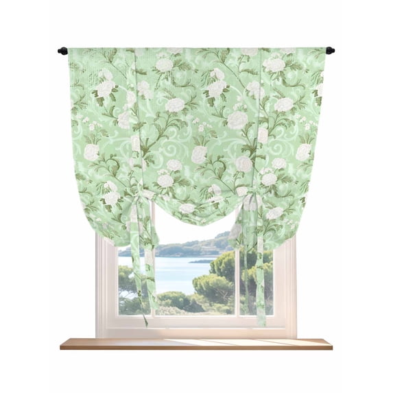 Green Flowers Tie Up Curtains for Windows 63 Inch Length Balloon Curtains Kitchen Adjustable Balloon Window Shade Rustic Botanical Floral Leaves Plants Tie Up Valance Bathroom Curtain Window 42"x63"