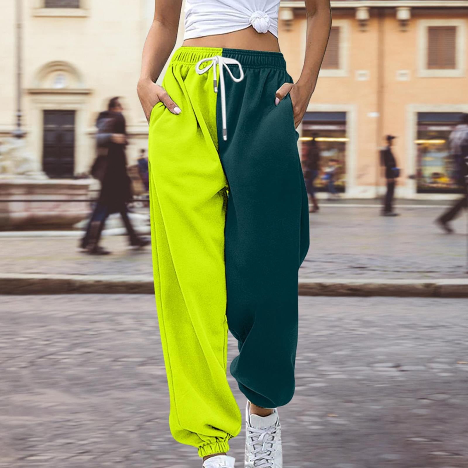 Green Flowy Pants for Women Polyester Clothes for Women Going Out Outfits for Women Womens Pants Dressy Casual Color Matching Weekend Color Matching Pleated Trousers for Women Walmart