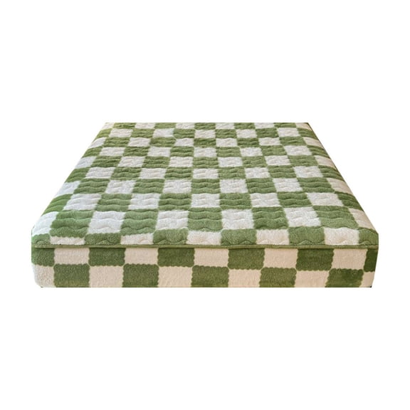 Green Fluffy Fitted Mattress Protector Cover Quilted Non Slip Soft Polyester Bed Sheet For Winter Warmth Breathable 59 X 79 Inch Green