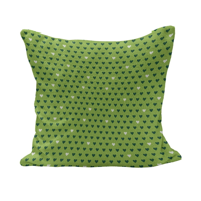 Ambesonne Green Fluffy Throw Pillow Cushion Cover Small Heart Shapes Vibrant Color Celebratory Fun Pattern Design Decorative Square Accent Pillow Case 16