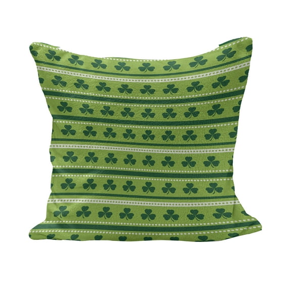 Green Fluffy Throw Pillow Cushion Cover, Traditional Irish Pattern Clovers Happy St. Patrick's Day Theme, Decorative Square Accent Pillow Case, 40" x 40", Lime Green Dark Green, by Ambesonne