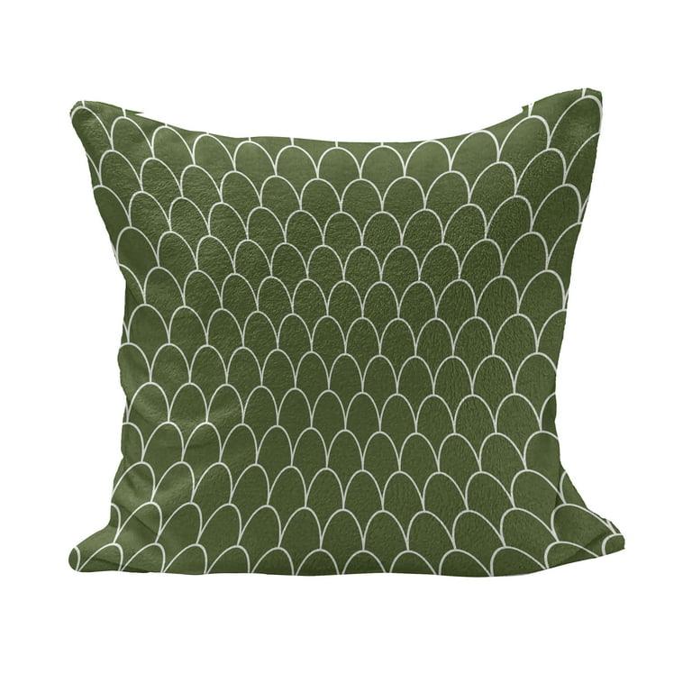 Green Fluffy Throw Pillow Cushion Cover Vivid Forest Natural Colored Geometric Wave Like Round Edged Shaped Image Decorative Square Pillow Case 24