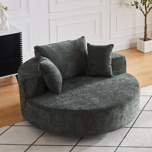 Green Foam Chenille Swivel Chair | Soft and Warm, Backrest Support | Projection Room, Living Space