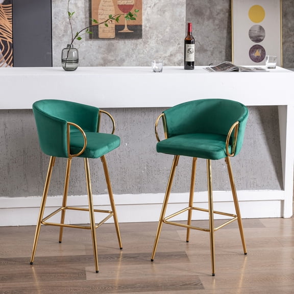 Green, Foam Filled, 2 - piece Set - Simple Bar Stool Design - For Outdoor Bars - Weather - Resistant