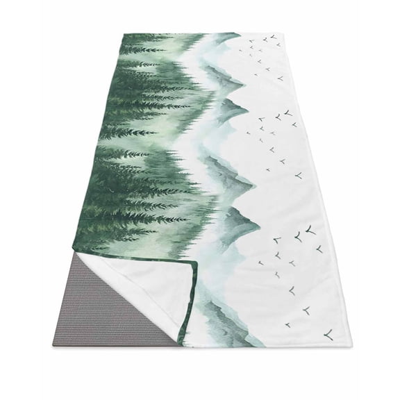 Green Foggy Forest Yoga Towel for Hot Yoga Non Slip, Mist Mountain Trees Nature Scenery Yoga Mat Towel Absorbent Yoga Sweat Towels Microfiber Hot Yoga Blanket for Bikram Pilates 26"x70"