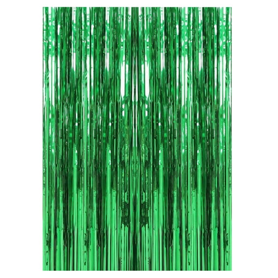Green Foil Fringe Curtain with Shiny Metallic Tinsel, Emerald Green, for Party Backdrop Decoration