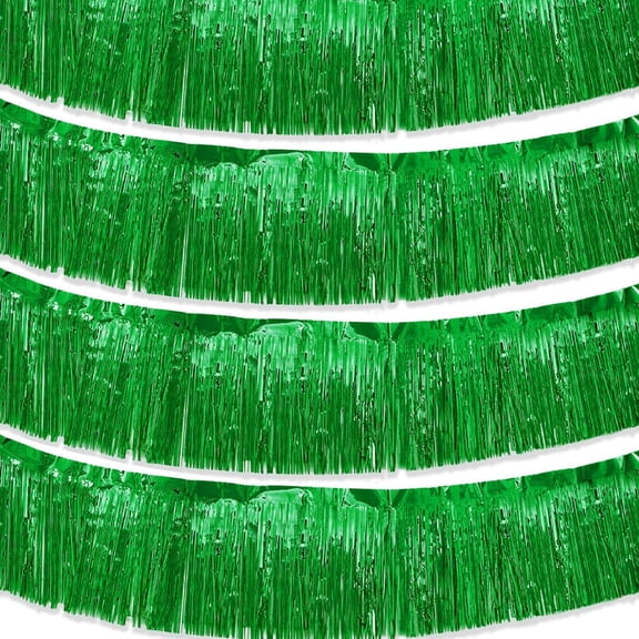 Green Foil Fringe Parade Floats Garland,4 Pack Metallic Tinsel Streamers Banner for St. Patrick's Day Trailer Wraps Birthday Wedding Party Deco,10FT Each