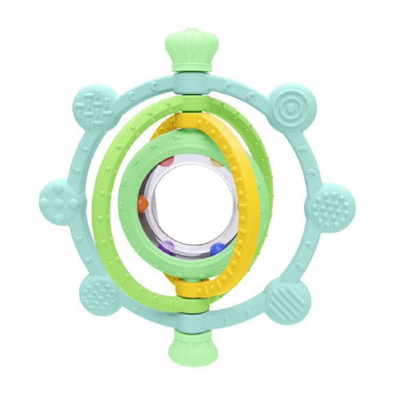 Green Folded Ring Baby Animal Rattles Teethering Rings Silicone Teethers for 0-36 Months BPA Free Chew Toys  Neutral Newborn Gift