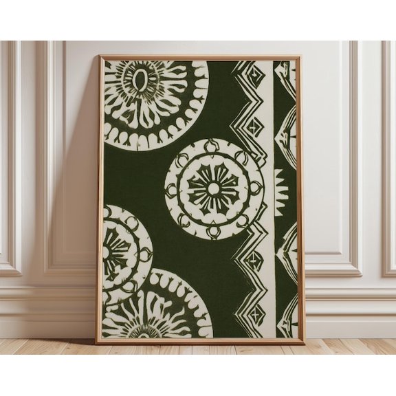 Green Folk Pattern Mandala Wall Art, Unframed Paper Poster 8x10in