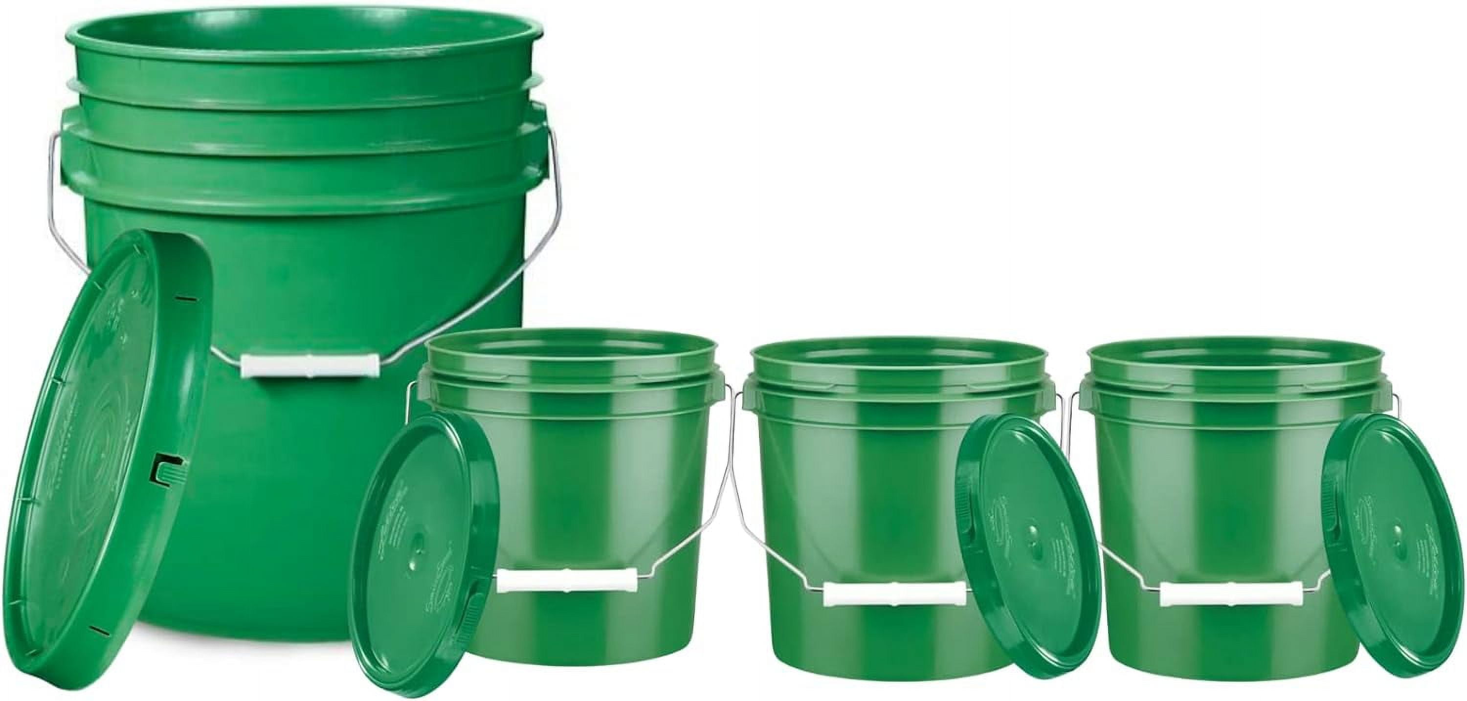 Green Food Grade Buckets Pails, 5 Gallon And 1 Gallon With Lids, BPA Free (Pack Of 4) Made In