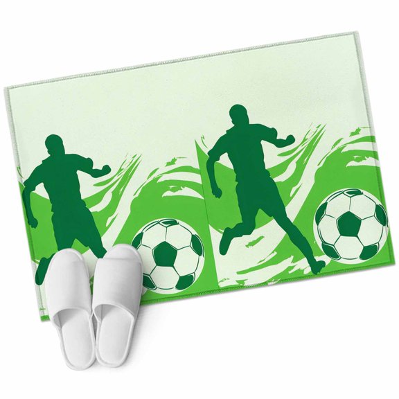 Green Football Bathroom Rug Washable 2x3 Entryway Rug Non Slip Soccer Sports Player Silhouette Front Door Mat Low Pile Indoor Doormat Throw Floor Carpet for Kitchen Bedroom Entrance