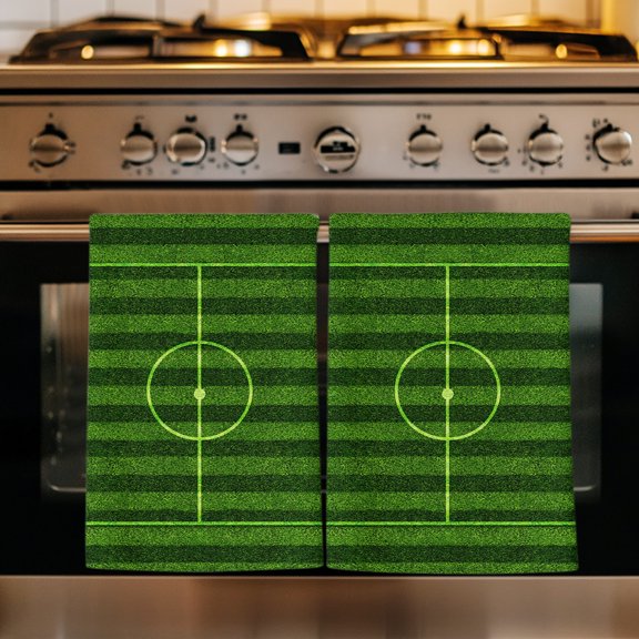 Green Football Field Kitchen Towels Set of 1, Modern Balls Sport Games Match Absorbent Dish Towels for Kitchen, Microfiber Hand Towel, Quick Drying Tea Towel for Cleaning Decorative Dishcloths