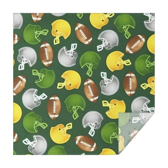 Green Football Helmets and Balls Pattern Square Tablecloth,Waterproof Square Table Cover,Wipeable Spillproof Washable Table Cover for Home Kitchen Party Decor 60"x60"(152x152cm)