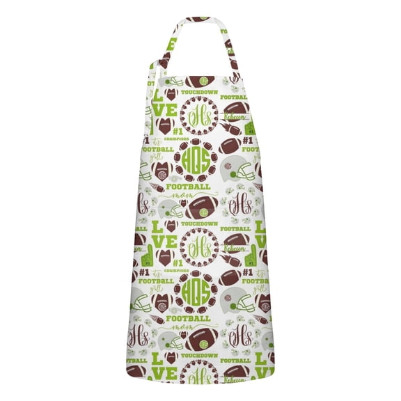 Green Football Monogram Pattern Apron-Garden Aprons for Women with Pockets-Cotton Linen Waterproof Kitchen Cooking Gardening Aprons Adjustable for Kitchen,Cooking,BBQ and Salon 33x27 Inch